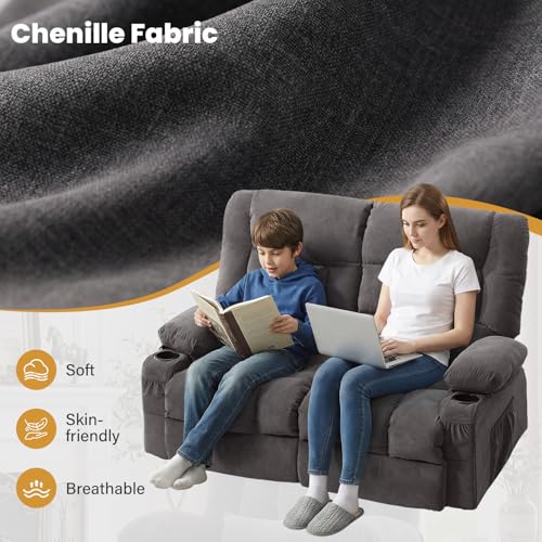 BOSMILLER Reclining Loveseat with Cup Holders for Living Room 2 Seat Manual Loveseat Recliner with Side Pocket