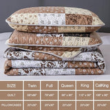 Mybedsoul Brown Quilt Set Twin Size, 2 Pieces Plaid Floral Bedspread Set Patchwork Reversible Bedding Set Microfiber Lightweight Bedspread Coverlet Set for All Season 68"x86" Mybedsoul