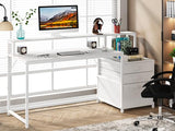 Tribesigns 63 Inch Computer Desk with File Drawer Cabinet, Ergonomic Office Desk with Monitor Stand, Computer Table with Printer Space, Wood PC Table Workstation Desk for Home Office, White Tribesigns