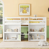 Softsea Twin Low Loft Bed with 2-Tier Shelves & LED Light in White SOFTSEA