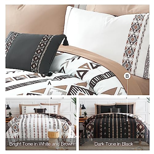 Geniospin King Size Comforter Set- 7 Pieces Boho Bed in a Bag, Western Bedding Set for All Seasons, Reversible Aztec Bedding, Lightweight Comforter Bed Set with Sheets, Pillowcases & Shams Geniospin