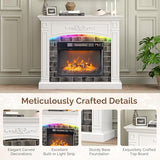 VINGLI 43'' Fireplace TV Stand for up to 55 inch TVs, Electric Fireplace with Mantel, Modern Entertainment Center with Adjustable LED Lights Strips, White Fireplace for Living Room ＆ Bedroom, White VINGLI