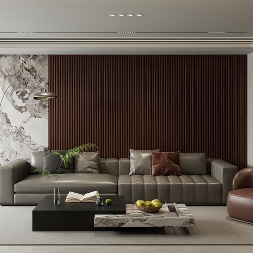 YLL YLL 6-Pack Slat Wall Panel with 2 Trims Wood Grain Slat Wall 96" x 6.2" WPC Slats 3D Wall Panels Walnut Grille YLL YLL