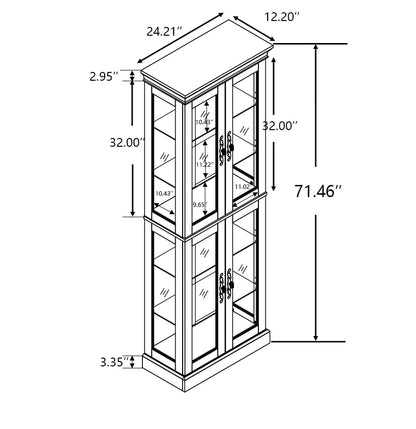 Lighted Glass Curio Cabinet with Lights & Adjustable Shelves,Curio Display Cabinet with Wood Frame,Corner Cabinet for Kitchen,Living Room,Office(Free Standing,Light Bulb Include)