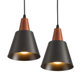 IHENGYANLT 2 Pack Pendant Lights, Black Pendant Lights Kitchen Island,Wood Dome Minimalist Industrial Ceiling Hanging Lights for Kitchen Island, Barn, Dining Room, Living Roo m, Bedroom IHENGYANLT