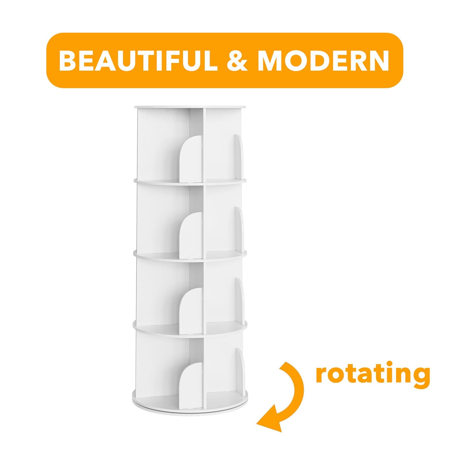 SpaceAid 4-Tier White Rotating Bookshelf Tower - Spinning Lazy Susan Bookcase Organizer - WoodArtSupply