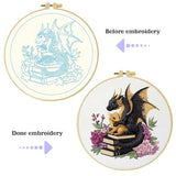 Black Dragon and Golden dragon stands on the book Handmade DIY Embroidery kit,Suitable for Beginners,Includes Embroidery Cloth, Instructions,hoop and Needle and Thread, Suitable for Holiday Gifts