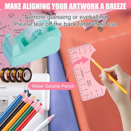 XEUZK Sublimation Shirts Tool Kits With 8 T Shirt rulers, 3Pack Teflon Sheet for Heat Press 12*16in, Heat Resistant Gloves With Silicone Bumps, 2 Rolls Heat Resistant Tape & Sublimation pencil (Blue) XEUZK