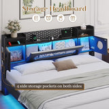 California King Bed Frames,Cal King Bed Frame with Hidden Storage Headboard & LED Light and Charging Station,Floating Bed Frame No Box Spring Needed,Leather Floating Bed Noise-Free,Easy Assembly BYSAUD