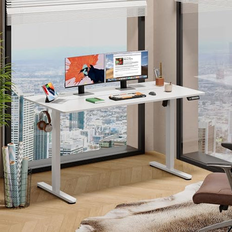 DEVAISE 55 x 28 Inches Electric Standing Desk, Adjustable Height Stand up Desk, 28" Deeper Desktop Sit to Stand Desk with 3 Memory Preset, Adjustable Computer Desk for Home Office (White) DEVAISE
