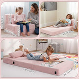 Tiita Folding Sofa Bed Floor Mattress for Kids, Toddler Washable Foldable Floor Nap Mat, Child Fold Up Sofa Futon Folding Chair Bed with Storage Bag for Girls Boys, Ball, Plush Pink Tiita