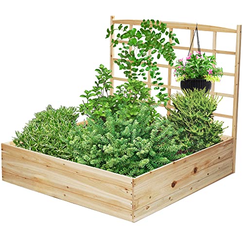 OIPRTGFJ Wood Planter with Trellis Raised Garden Beds,Wooden Raised Garden Bed with Trellis Outdoor Flower Box for Herbs Vegetables Flowers Vine for Outdoor Patio Deck Balcony - WoodArtSupply