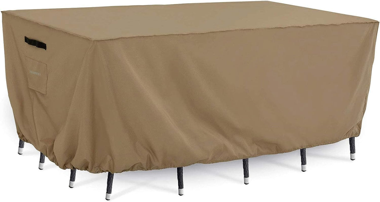 Tempera Retangle Patio Furniture Cover, Outdoor Table Covers Waterproof, Heavy Duty Deck Furniture Covers for Winter, 108''L x 82''W x 27.8''H,Taupe Tempera