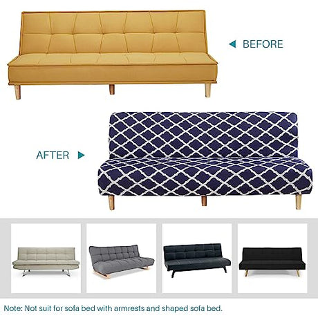 Stretch Futon Cover, Couch Cover for Futon, Armless Sofa Cover, Foldable Sofa Bed Slipcover Without Armrest, Universal Thick Sofa Slipcovers Furniture Protector for Kid, Pet(Velvet Black,Medium) SHEKAKO