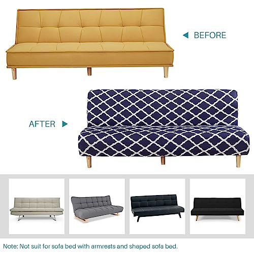 Stretch Futon Cover, Couch Cover for Futon, Armless Sofa Cover, Foldable Sofa Bed Slipcover Without Armrest, Universal Sofa Slipcover Furniture Protector for Kid, Pet(Small Checks Light Yellow,Medium) SHEKAKO