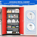 Pataku Metal Storage Cabinet, 72" Garage Cabinet with Doors and Shelves Lockable Steel Multifunctional Cabinet, Tool Cabinet for Garage, File Cabinet for Home, Office, Warehouse(Black Red) Pataku