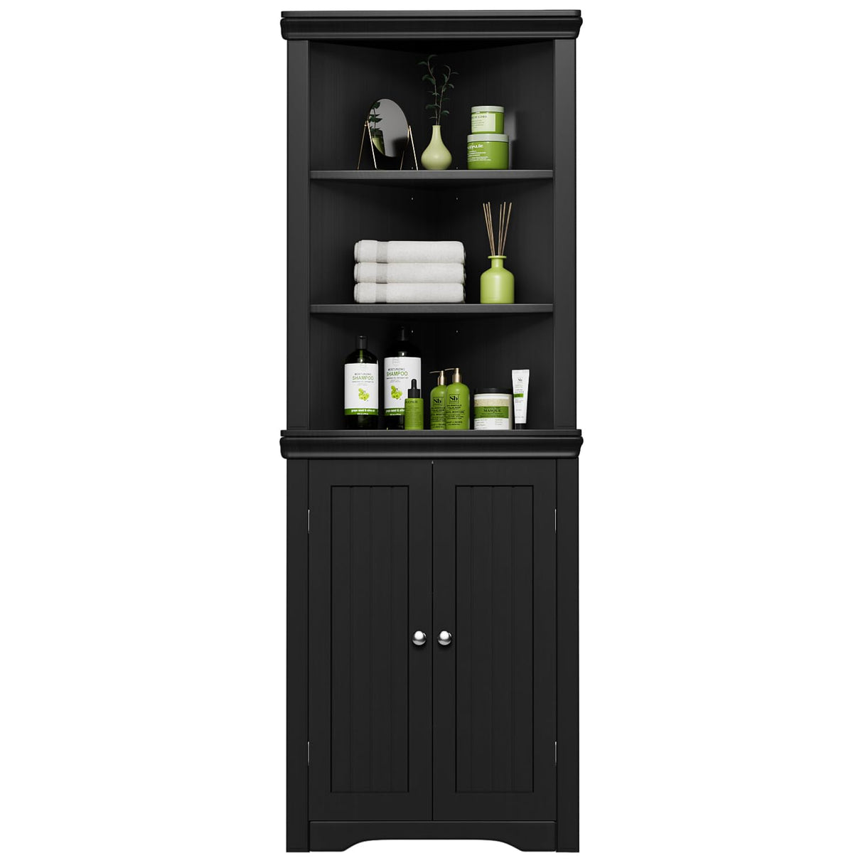 YESHOMY Corner Cabinet,Storage Cupboard with Doors,Tall Storage Cabinet with Adjustable Shelves, for Living Room,Bathroom,Kitchen,Dark Black YESHOMY
