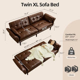 HALLYBEE Futon Sofa Bed, Sleeper Sofa, Small Couch with Storage Adjustable Armrests Pillows, Faux Leather Loveseat, Mid Century Modern Couches for Living Room, Bedroom, Apartment, Red Brown HALLYBEE