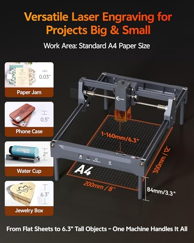 Laser Engraver, Carverall K15 Pro 5W Laser Engraving Machine for Beginners DIY High Accuracy 200x300mm (Near A4) Portable CNC Laser Cutter for Wood Coated Metal Acrylic Leather, 5000mW, Class 1 Carverall