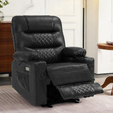 MCombo Zero Gravity Power Recliner Chair with Heat and Vibration Massage, Reclining Chair with USB Ports, Cup Holders for Living Room, Faux Leather PR621 (Black)