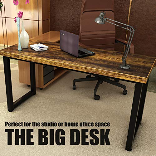 TOPSKY 59" Big Large Computer Office Desk 1.88" Thickness Desktop (Rustic Brown) - WoodArtSupply