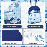Rtteri 4 Pieces Baby Crib Bedding Set, Nursery Bedding Standard Size Soft Baby Bedding Set Including Crib Skirt, Blanket, Sheet and Diaper Stacker for Girls and Boys(Whale) Rtteri
