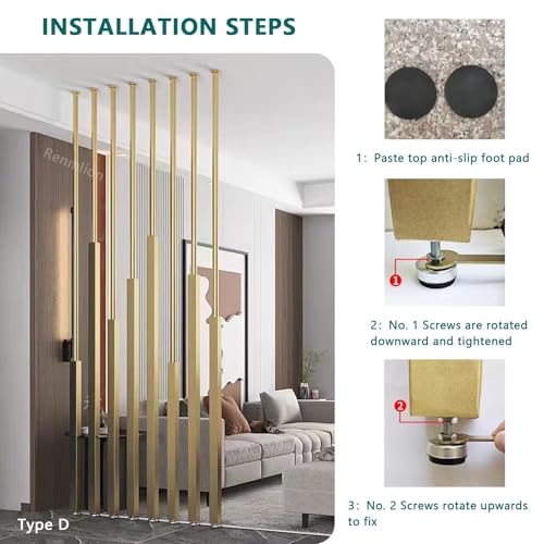 Ceiling to Floor Partition Post/Room Dividers Metal Slats，5/8/10pcs Privacy Screen Post Wall Poles Columns for Room Separation，No Drill Installation(5pcs,275cm/108in/9ft) Renmlion