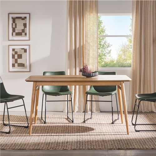 Walker Edison Mid-Century Modern Solid Wood Tapered-Leg Dining Table, 59 Inch, English Ash Walker Edison