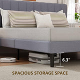 DUMOS King Size Bed Frame - Fabric Upholstered Platform Bed with Headboard, 800LBS Sturdy Wooden Slats Support, No Box Spring Needed, Noise Free, Easy Assembly, Grey DUMOS