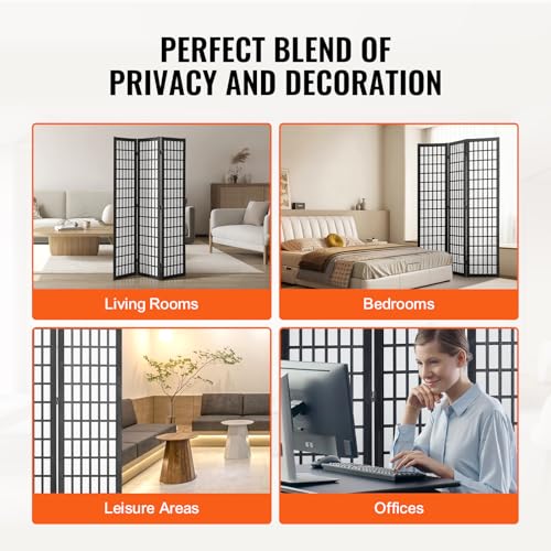 VEVOR Room Divider, 3 Panel Japanese Room Divider, Wood Folding Privacy Screen Indoor, Japanese Partition Dividers Portable Decoration Screens, for Room Separation Home Office Restaurant & Bedroom VEVOR