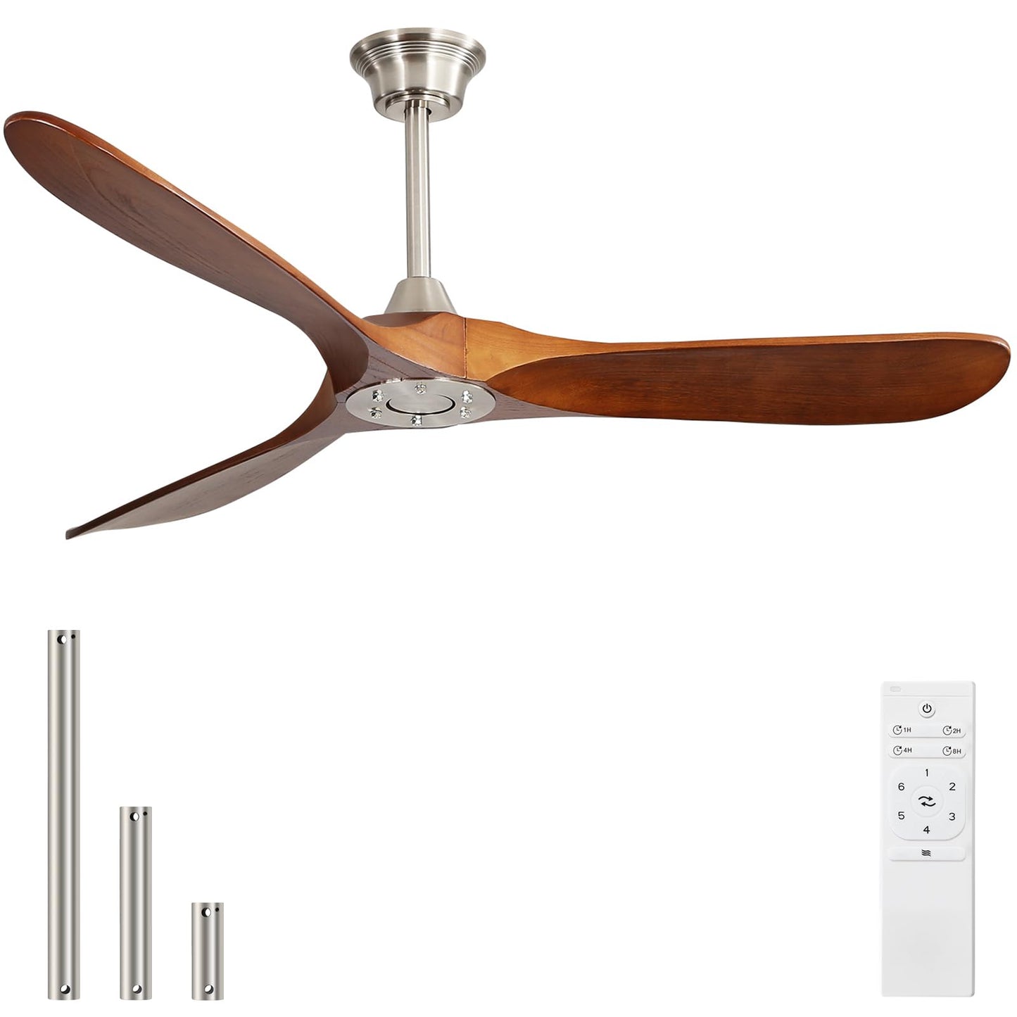 CACI Mall 60 inch 3 blade wood ceiling fan no Light, Solid, Quiet, Reversible DC Motor, Outdoor, Indoor Ceiling Fan for Living Room, Patio, Bedroom, Porch, Farmhouse