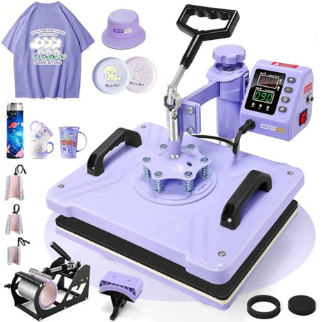 AKEYDIY Heat Press, 8 in 1 Tshirt Press Machine 15"x12" 360° Swing Away Digital Industrial Heat Transfer Machine, Multifunctional Sublimation Heat Press Machine for T Shirts/Mug/Cap/Plate/DIY AKEYDIY
