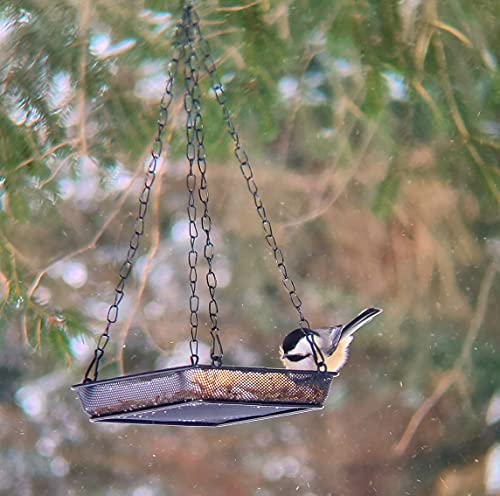 Hanging Bird Feeder Tray Platform Metal Mesh Seed Tray for Bird Feeding Outdoor Garden Decoration for Wild Backyard Attracting Birds WOWARE