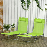 Outsunny 2 Piece Folding Chaise Lounge Chairs, Pool Sun Tanning Chairs with Reclining Back, Breathable Mesh Seat, Headrest for Beach, Yard, Patio, Green