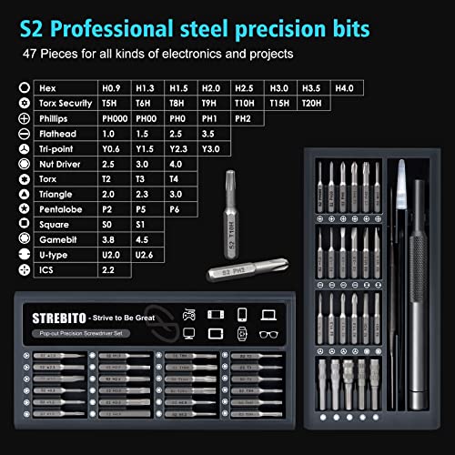 STREBITO Micro Screwdriver Set 50 in 1 Precision Screwdriver Set, Electronics Tool Kit Screwdriver Kit - Computer, iPhone, Macbook, PS4, PS5, Nintendo, Xbox Controller Repair Kit, S2 Multi Bi - WoodArtSupply