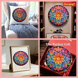 Zhenqing Mandala Cross Stitch Kit for Beginners, 11CT Printed 36x36cm, Full Stitch Colorful Flower Design with Threads & Instructions (70817)