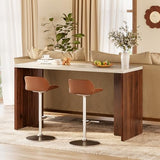 LITTLE TREE Home Bar Table, 55-Inch Long Counter Height Pub Table with a Faux Marble Finished Tabletop, Narrow Rectangular Indoor Bar Unit for Home, Kitchen, White & Walnut LITTLE TREE