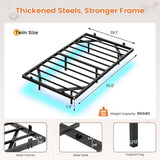 Hasuit Floating Bed Frame Twin Size with LED Lights, Metal Twin Floating Bed Frames for Kids, No Box Spring Needed, Easy to Assemble (Twin) Hasuit