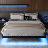 Feonase Queen Floating Bed Frame with Charging Station and Led Lights, Metal Bed Frame with Heavy Duty Steel Slats Supports, No Box Spring Needed, Easy Assembly, Noise Free, Black Feonase
