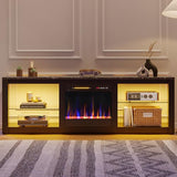 Bestier 63 Inch Modern Fireplace TV Stand for TVs up to 70", LED Entertainment Center with 18" Electric Fireplace Media Console for Living Room with Glass Shelves, Black Marble Bestier