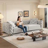 Tabaray 97.7'' Pull Out Sofa Bed King, Chesterfield Velvet Sleeper Sofa, Convertible L-Shaped Futon Couch, Tufted Back, Ottoman, Deep Seat Loveseat Couches for Living Room, Apartment, Light Gray Tabaray