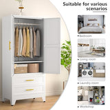 Anewome 71" Metal Armoire Wardrobe Closet with 2 Drawers, Freestanding 2-Door Tall Clothing Storage with Adjustable Shelves and Hanging Rod for Bedroom Dorm, White Anewome
