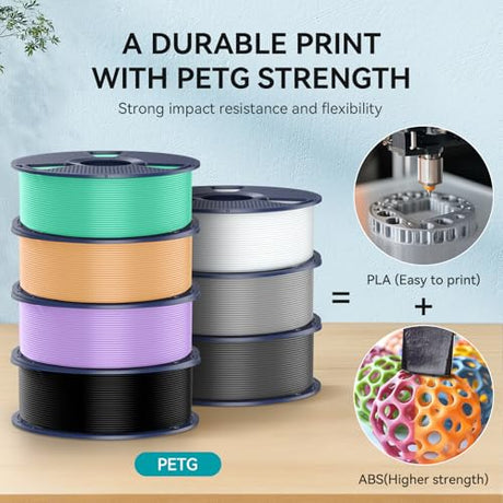 SUNLU 3D Printer Filament Bundle, PETG Filament 1.75mm, Neatly Wound, Individually Vacuum Packed, 250g Spool, 8 Rolls, White+Transparent+Red+Blue+Yellow+Green+Orange+Purple YOOPAI