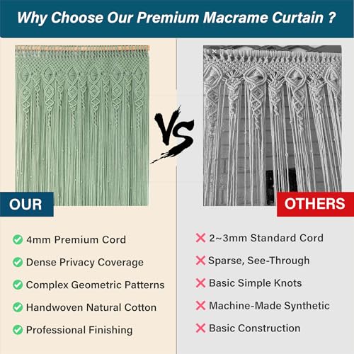 Macrakido - Premium 4mm Thick Macrame Door Curtain - Handcrafted Light Sage Green Boho Room Divider - Extra Dense Privacy Screen - Doorway Hanging Decor 40" x 80" Macrakido