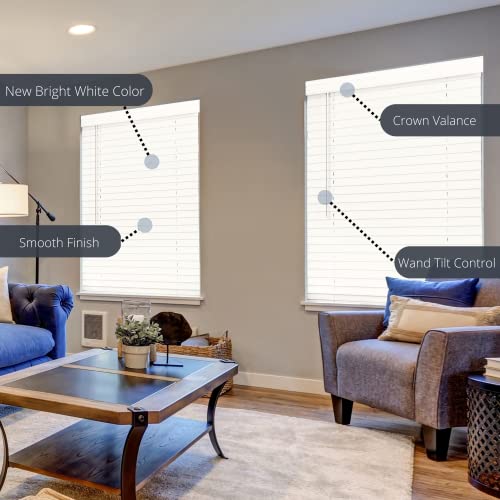 Lotus & Windoware Cordless, 2 Inch Faux Wood Blind, 14" Wide x 84" Long, Window Blinds, Blinds & Shades, Blinds for Indoor Windows, Smooth, Bright White - 14" x 84",Bright White LOTUS & WINDOWARE