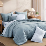 Monbix Full Size Comforter Set - 7 Pieces Dusty Blue Prewashed Bed in a Bag Full Bedding Sets with Comforters, All Seasons Ultra Soft Comforter Bed Set with Sheets,Pillowcases & Shams Monbix