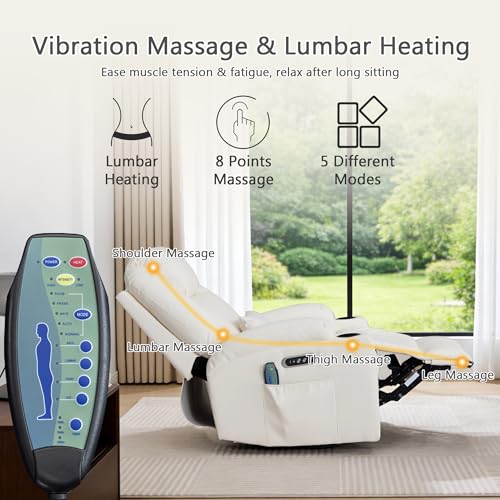 WISHDEER Dual Motor Power Swivel Rocker Recliner Chair for Adults, Rocking Chair Nursery Recliner with Massage and Heat,USB A&C Ports,LED Light,Cup Holders for Living Room Bedroom