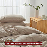 FACE TWO FACE Bedding Duvet Cover Set100% Washed Cotton Duvet Cover Linen Like Textured Breathable Durable Soft Comfy (Twin, Khaki) FACE TWO FACE