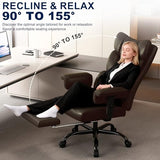 Misolant Big and Tall Office Chair with Footrest, High Back Executive Desk Chair with Adjustable Lift Armrest, 155°Recline，Lumbar Support Pillow, Faux Leather Gaming Chairs for Home or Office Brown Misolant