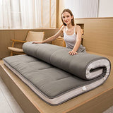 MAXYOYO Futon Mattress, Padded Japanese Floor Mattress Quilted Bed Mattress Topper, Extra Thick Folding Sleeping Pad Breathable Floor Lounger Guest Bed for Camping Couch, Dark Grey, Queen MAXYOYO